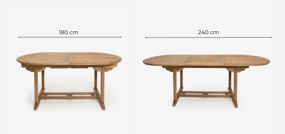 Mesa de madera de teca ovalada